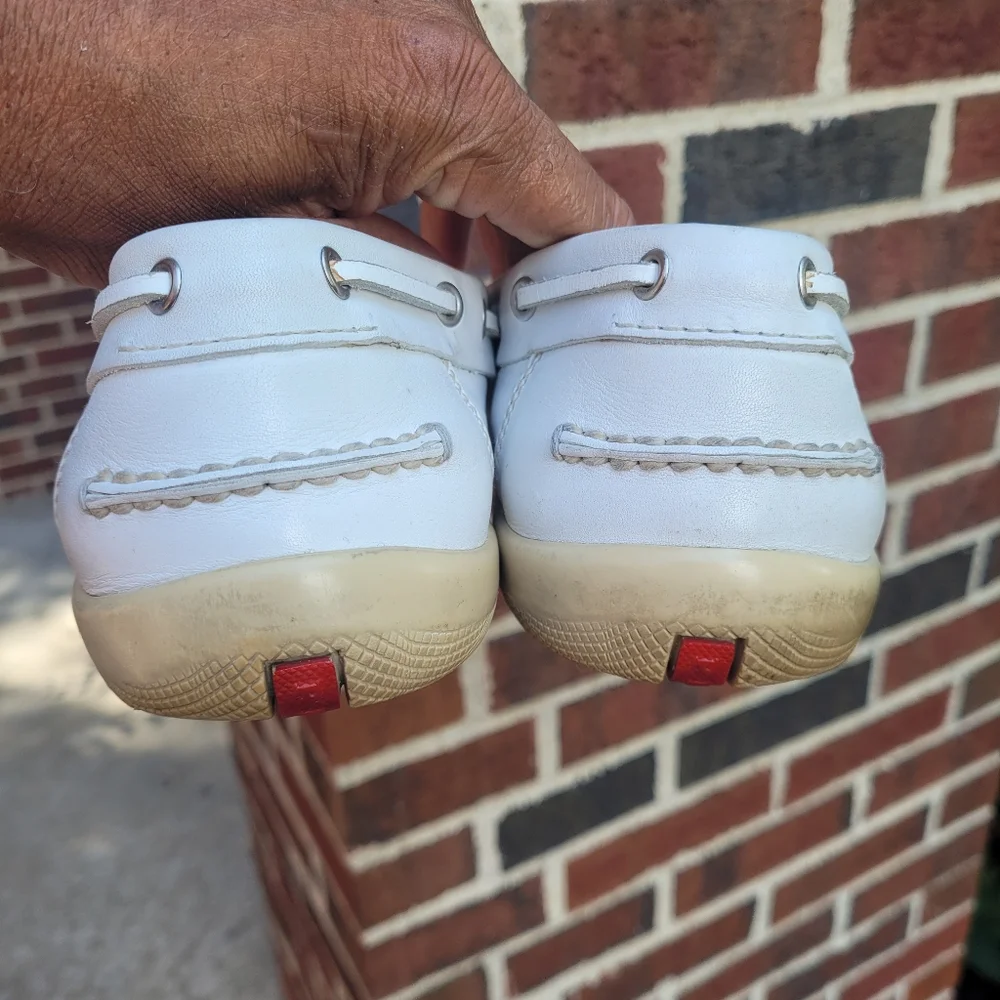 Prada White Leather Boat Shoes
